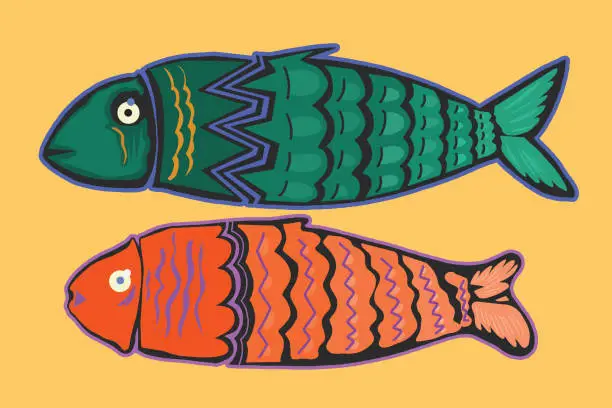Vector illustration of Two creative salmon