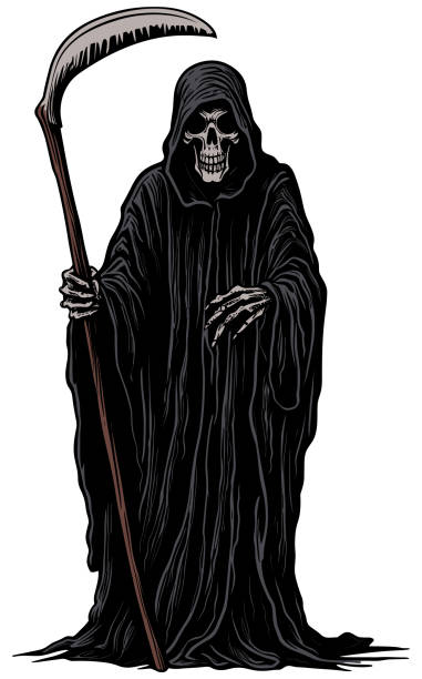 Grim Reaper Colored Illustration of the Grim Reaper on white background. cruel illustrations stock illustrations