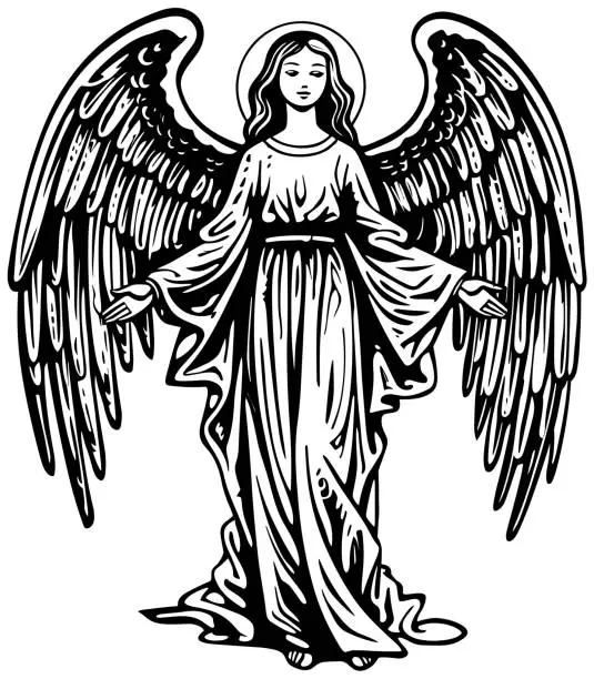 Vector illustration of Angel Woodcut Style