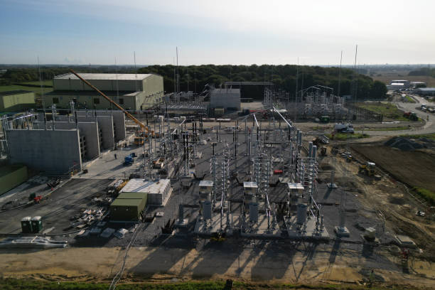 Dogger Bank Wind Farm electrical converter station, Beverley. aerial view of Dogger Bank Wind Farm electrical converter station, Beverley. East Yorkshire dogger stock pictures, royalty-free photos & images