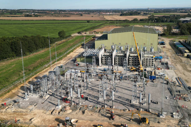 Dogger Bank Wind Farm electrical converter station, Beverley. aerial view of Dogger Bank Wind Farm electrical converter station, Beverley. East Yorkshire dogger stock pictures, royalty-free photos & images