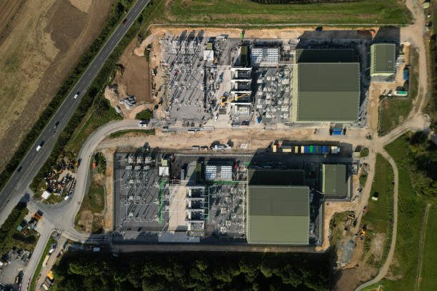 Dogger Bank Wind Farm electrical converter station, Beverley. aerial view of Dogger Bank Wind Farm electrical converter station, Beverley. East Yorkshire dogger stock pictures, royalty-free photos & images