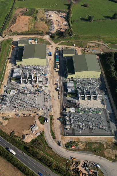 Dogger Bank Wind Farm electrical converter station, Beverley. aerial view of Dogger Bank Wind Farm electrical converter station, Beverley. East Yorkshire dogger stock pictures, royalty-free photos & images