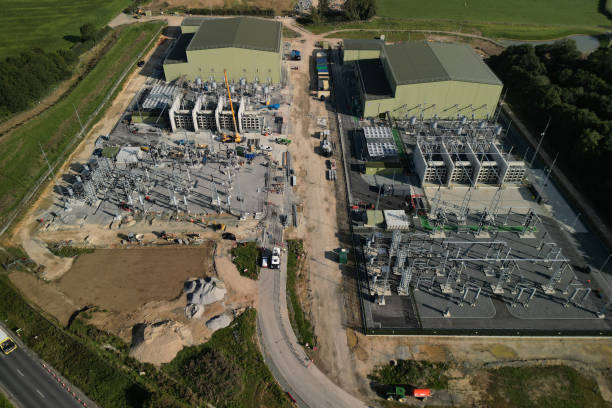 Dogger Bank Wind Farm electrical converter station, Beverley. aerial view of Dogger Bank Wind Farm electrical converter station, Beverley. East Yorkshire dogger stock pictures, royalty-free photos & images