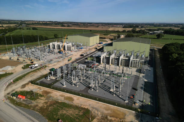 Dogger Bank Wind Farm electrical converter station, Beverley. aerial view of Dogger Bank Wind Farm electrical converter station, Beverley. East Yorkshire dogger stock pictures, royalty-free photos & images