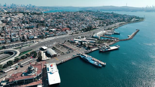 Aerialview of Istanbul Historical Peninsula Bosphorus and Yenikapi Harbor
