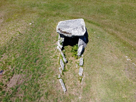 Aerial view of a dolmen, a prehistoric tomb, ancient burial