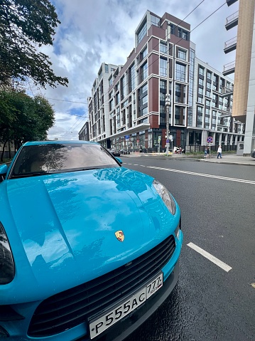 Moscow, Russia - July 19, 2023: Porsche parked on Moscow street