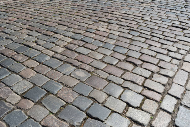 istock Old Stone Pavement Texture Background, Granite Cobblestone Road Pattern, Vintage Block Sidewalk 1651215284