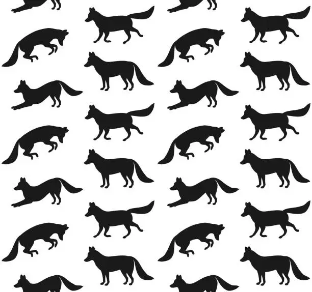 Vector illustration of Vector seamless pattern of flat hand drawn fox silhouette
