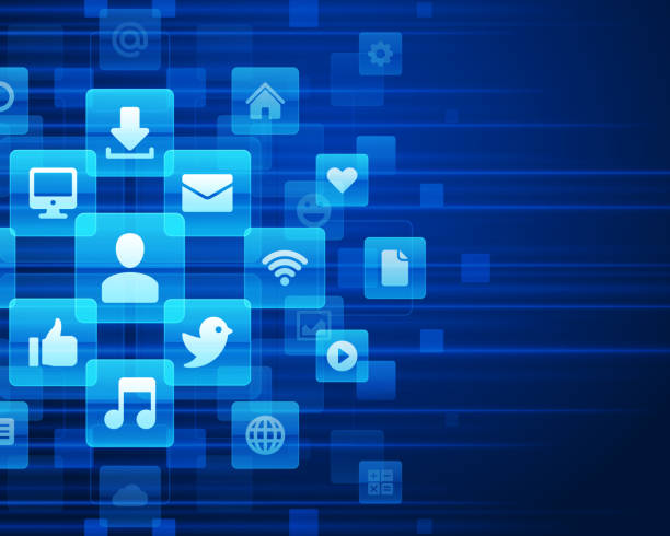 istock Social media icons in a blue lights 165125957