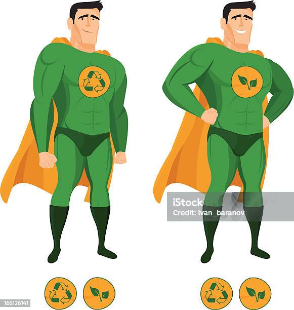 Recycle Superhéros En Vert Uniforme Avec Une Cape Vecteurs libres de droits et plus d'images vectorielles de Jour - Jour, Super-héros, Adulte