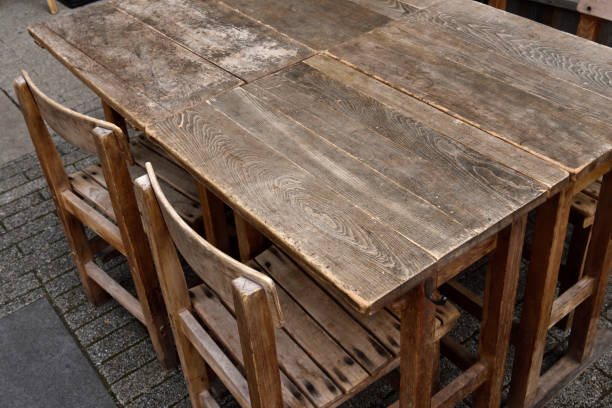 istock Old and dirty tables and chairs. 1651271190