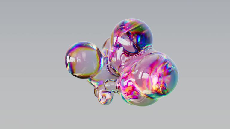 Slow motion multicolored gradient textured glass bubbles 3d render