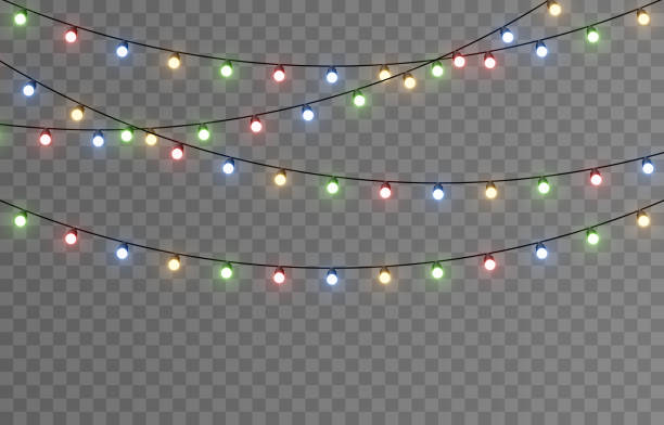 illustrazioni stock, clip art, cartoni animati e icone di tendenza di luci di natale vettoriali. ghirlanda di natale. luci di natale. decorazioni natalizie, lampade a led colorate. - christmas lights