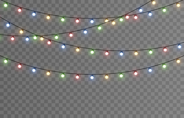 벡터 크리스마스 조명입니다. 크리스마스 화환. 크리스마스 조명. 크리스마스 장식, 화려한 led 램프. - christmas lights stock illustrations