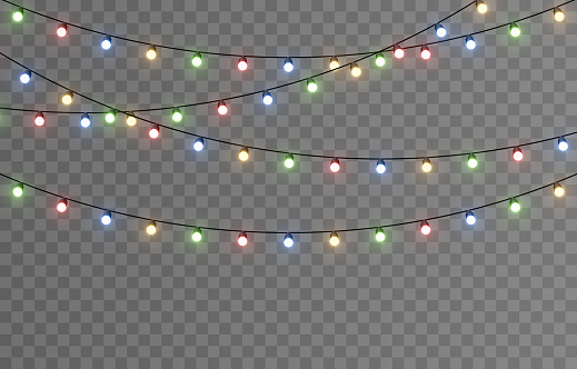 Vector Christmas lights. Christmas garland. Christmas lights. Christmas decoration, colorful LED lamps. Vector.