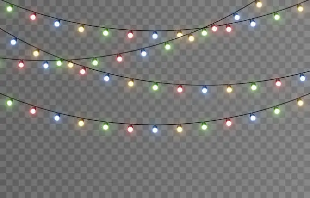 Vector illustration of Vector Christmas lights. Christmas garland. Christmas lights. Christmas decoration, colorful LED lamps.