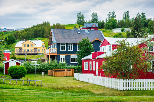 Colorful traditional houses in Akureyri Iceland