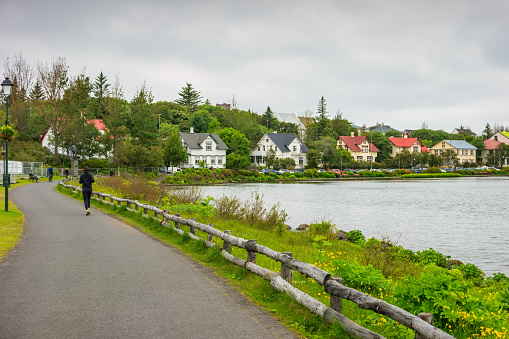 Tjornin Lake and Park in downtown Reykjavik, Iceland.