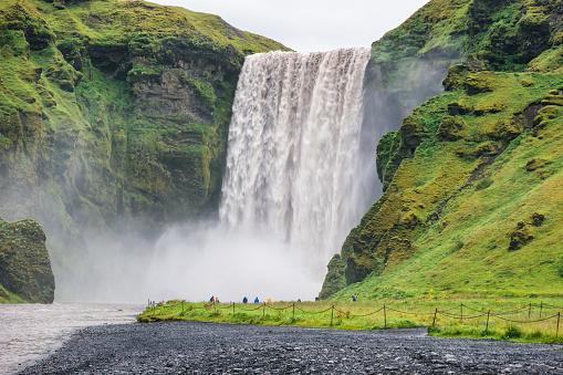 The dramatic Skogafoss Waterfall in Iceland