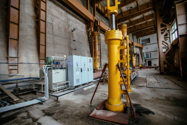 istock Hydraulic outlet cylinders in water distribution device in hydroelectric power plant 1651395021
