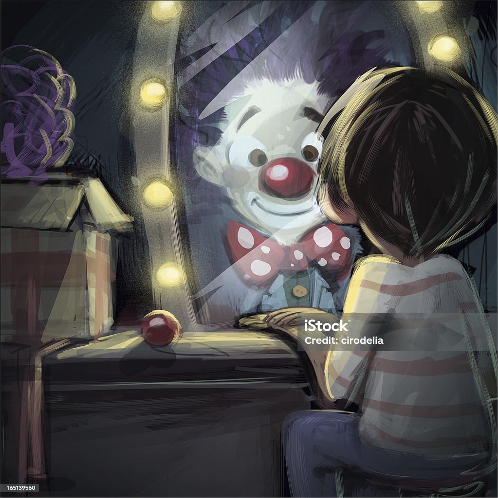 Clown This illustration is about a man who sees his desire to be a clown reflected in a mirror. This is a totally digital work and I am the author of the work. Arts Culture and Entertainment stock illustration