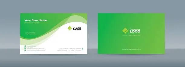 Vector illustration of Double sided business card template with abstract curves in light green and white
