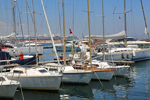 Magnificent view of the boats docked at The Embarcadero, in San francisco Bay, California.