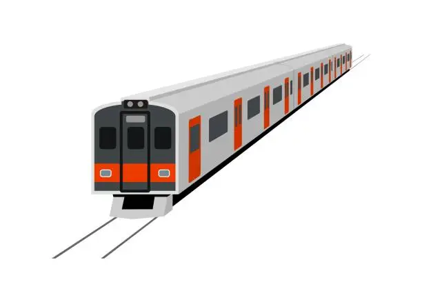 Vector illustration of Diesel commuter train. Simple flat illustration in perspective view.