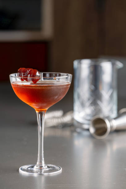 Manhattan in Crystal Coup Cocktail Glass stock photo