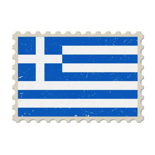 Vector illustration of Greece grunge postage stamp. Vintage postcard vector illustration with Greek national flag isolated on white background. Retro style.