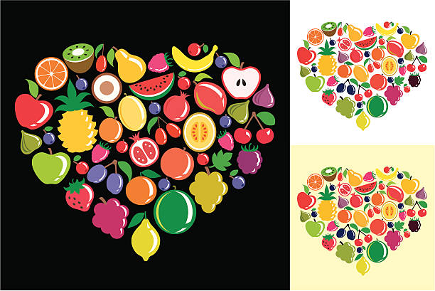 illustrazioni stock, clip art, cartoni animati e icone di tendenza di cuore di frutta - fig apple portion fruit
