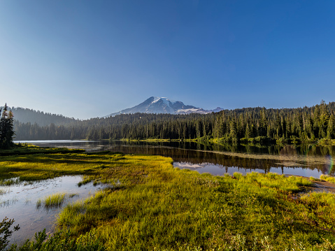 Epic views of relection lake renowned for its stunning mirrow-like reflection of Mt Rainier.