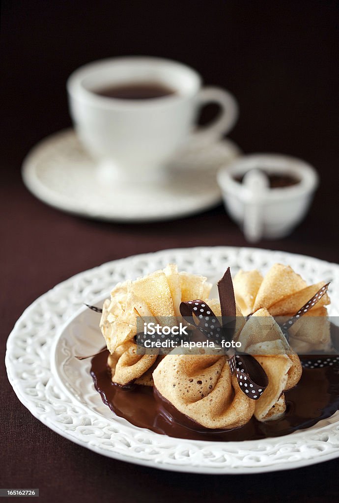 Pancake bags Pancake bags with cream cheese and chocolate sauce, selective focus Bag Stock Photo