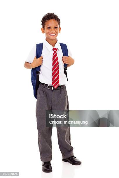 Male Elementary School Student With Backpack Stock Photo - Download Image Now - School Uniform, Boys, Child