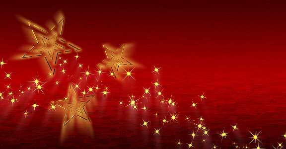 3d illustration, red background with shiny christmas stars, with space for text