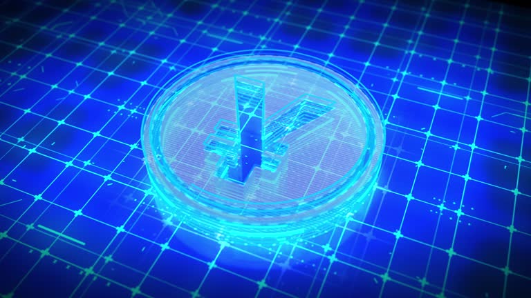 Yen sign, yuan symbol in digital background environment