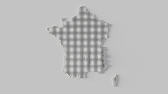 White French Map of Minimal Digitized Mosaic, 3d rendering