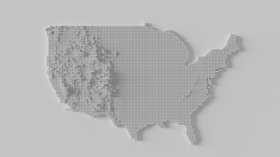 White U.S. Map of Minimal Digitized Mosaic, 3d rendering