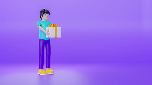 istock 3d male cartoon character holding gift box. 3d rendering 1651683268