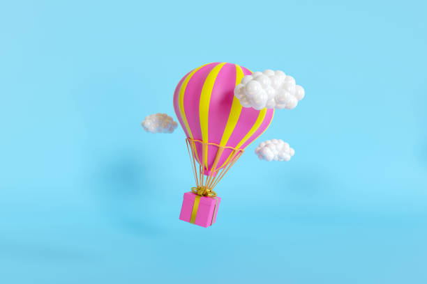 istock 3d illustration flying gift box with hot air balloon and clouds 1651689732