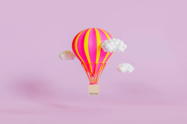 istock 3d illustration Hot air balloon with cardboard on pink background. 3d rendering 1651690584