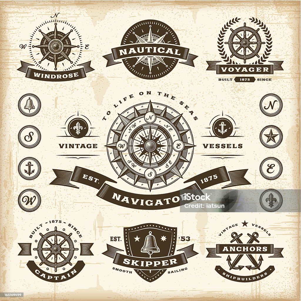 Zestaw Vintage etykiety morskie - Grafika wektorowa royalty-free (Transport morski)