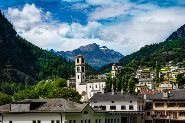 St. Moritz with mountains and the Alps pf Switzerland in the background