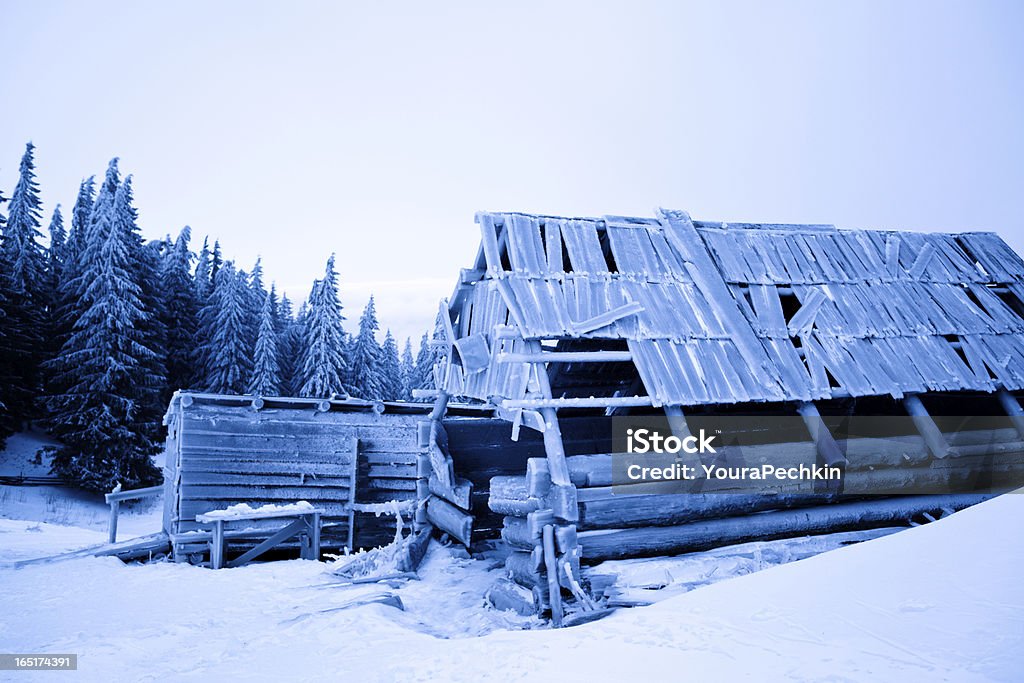 Old Shed Derelict shed in Carpathian Mountains, winter landscapes series. Abandoned Stock Photo