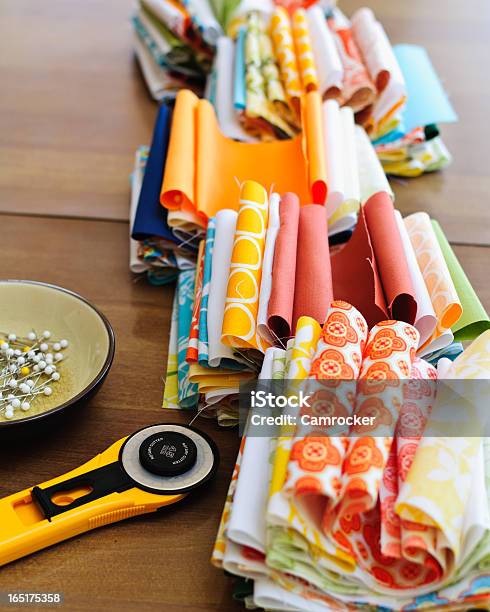 Quilting Fabrics And Tools Stock Photo - Download Image Now - Abstract, Art, Art And Craft