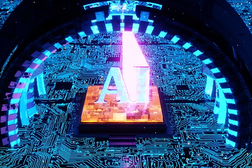 Neural network Processing Unit .AI chip industry,Abstract brain on circuit board