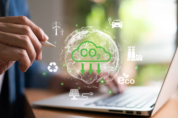 istock Entrepreneur hand point at digital screen dashboard while control and reduce carbon emission for global friendly business or ESG. Business with environment concern, carbon credit and zero emission. 1651858657