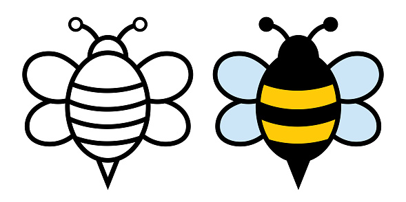 Vector illustration of two line art bumble bee icons.